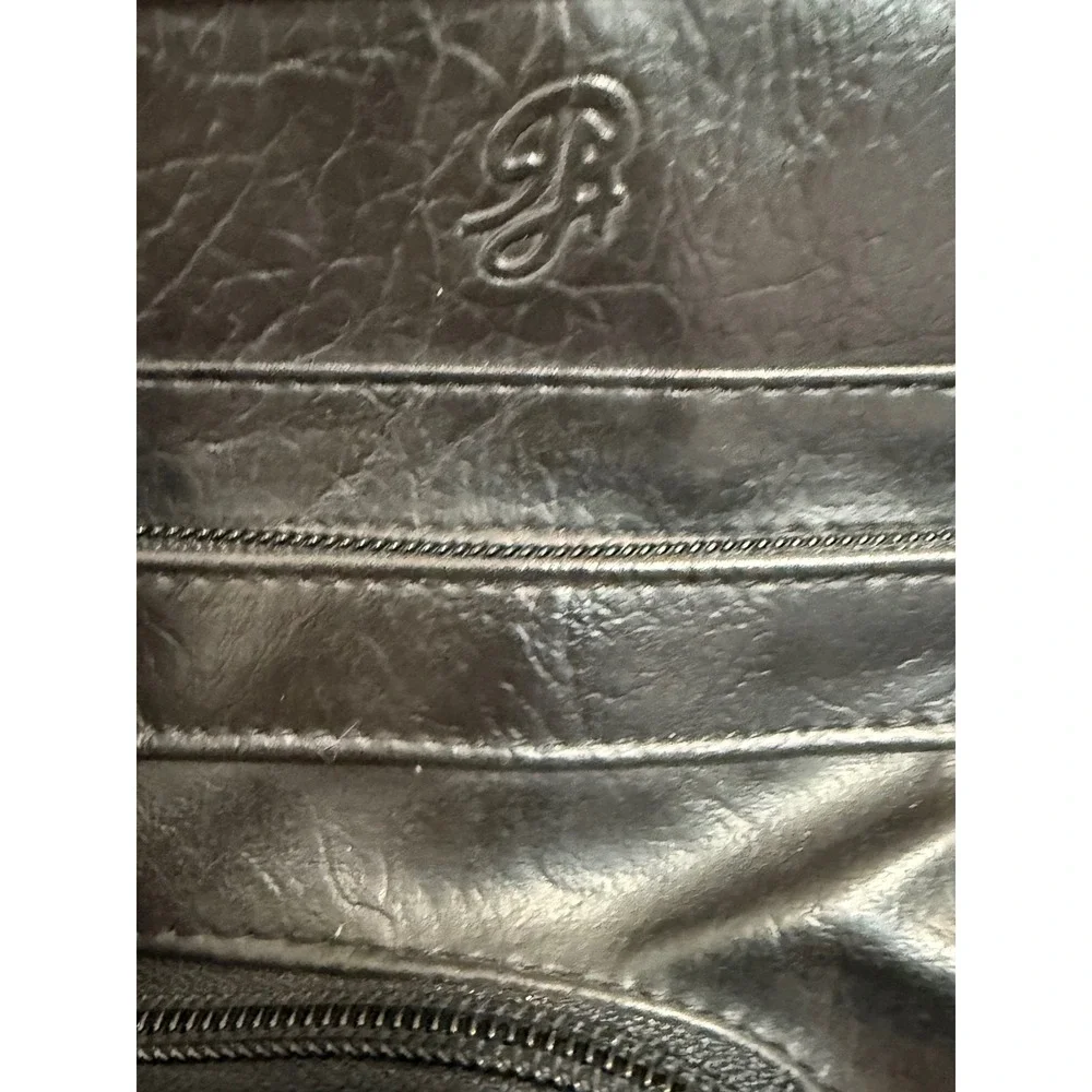 Philippe Amiel‎ Black Leather Multi-Pocket Travel Bag Briefcase Adjustable Strap